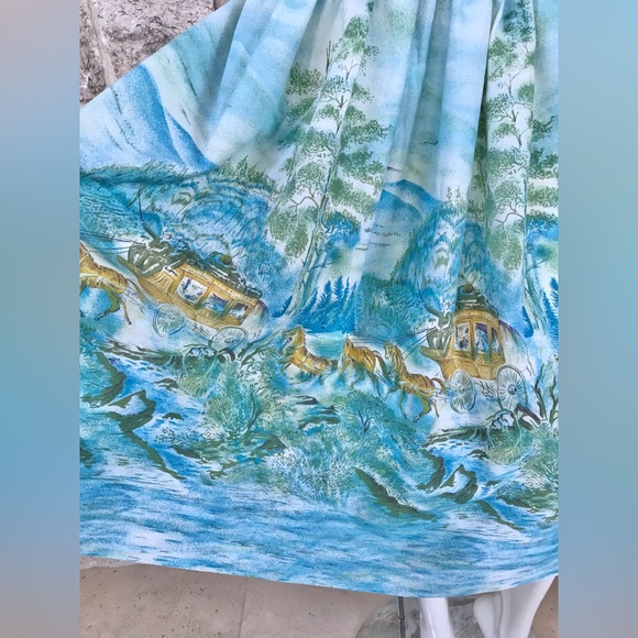 Beautiful John Wolf Vintage 50s 60s Scenic Skirt Horses & Overland Mail Co Buggy - Picture 5 of 9